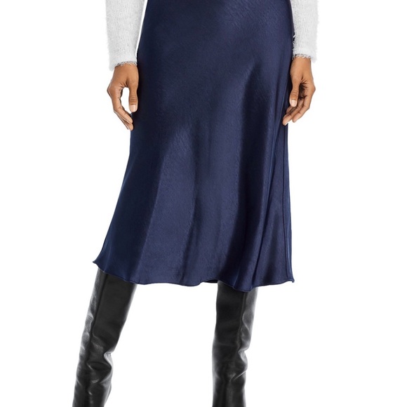 Aqua Dresses & Skirts - Aqua Navy Satin Bias-Cut Midi Skirt